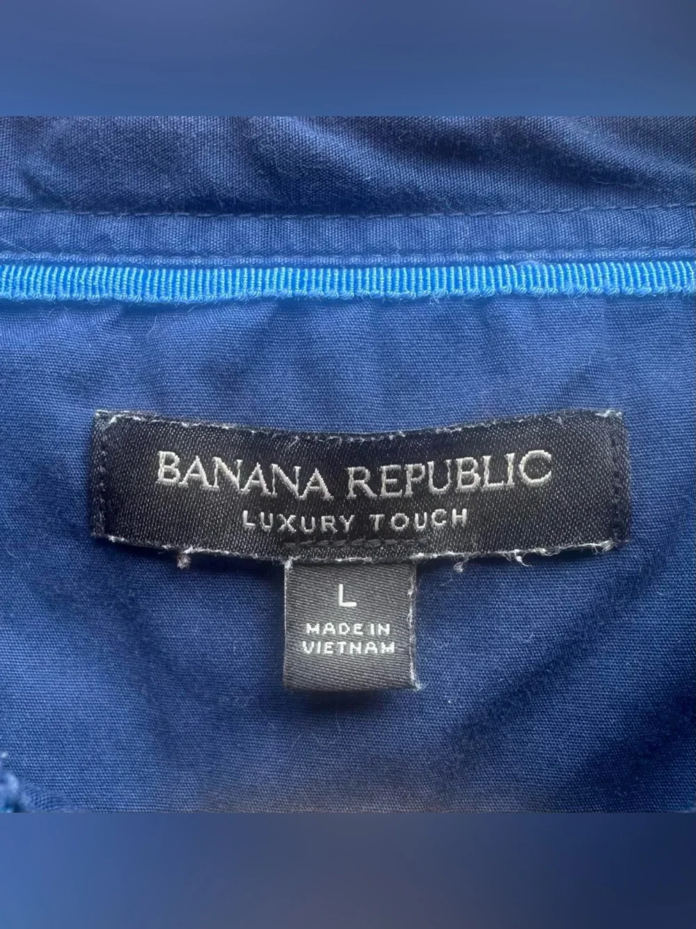 Banana Republic Luxury Touch Polo Shirt Blue Navy White Stripe Solid Men L Large